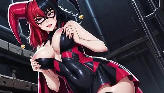 Harley Quinn mit einer engen muschi, großem kitzler und nass.