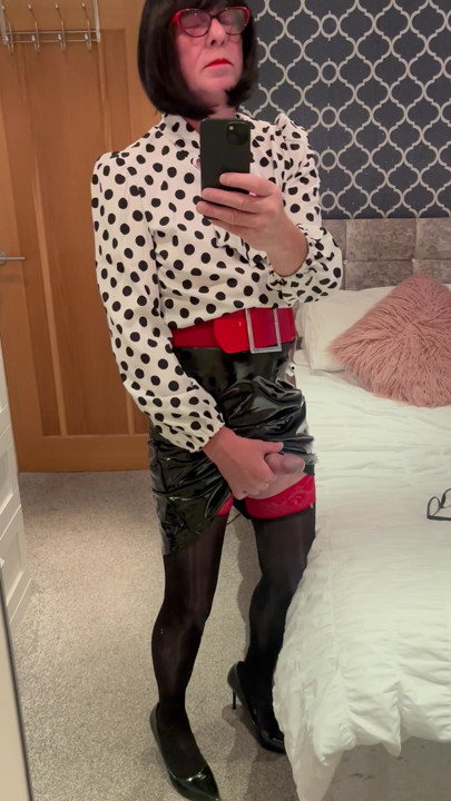 New pvc skirt stockings and heels