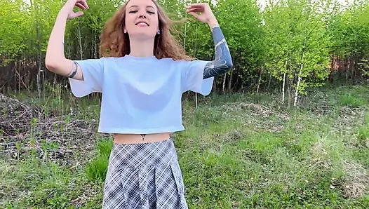Redhead fellow traveler fucks a stranger in car and forest