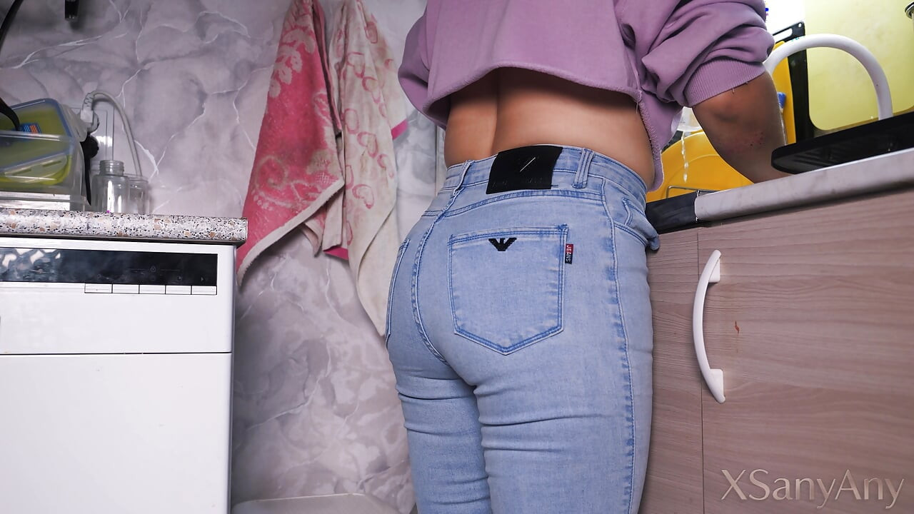 Cumming in my Maid's SEXY Ass with Jeans while she was Washing Dishes in the Kitchen (FREE USE)