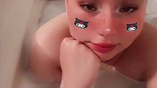 Anime dream girl waifu takes a bath