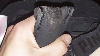 Jerking off in stepsis panty gusset and cum