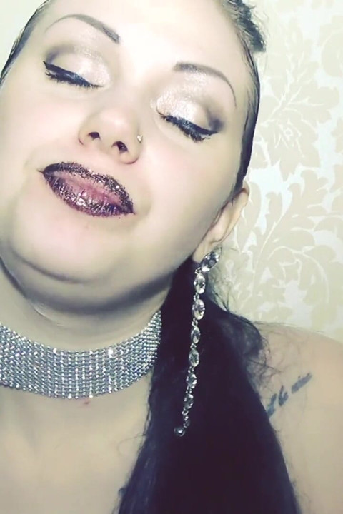 Brown glittery lips and sexy chocolate eating