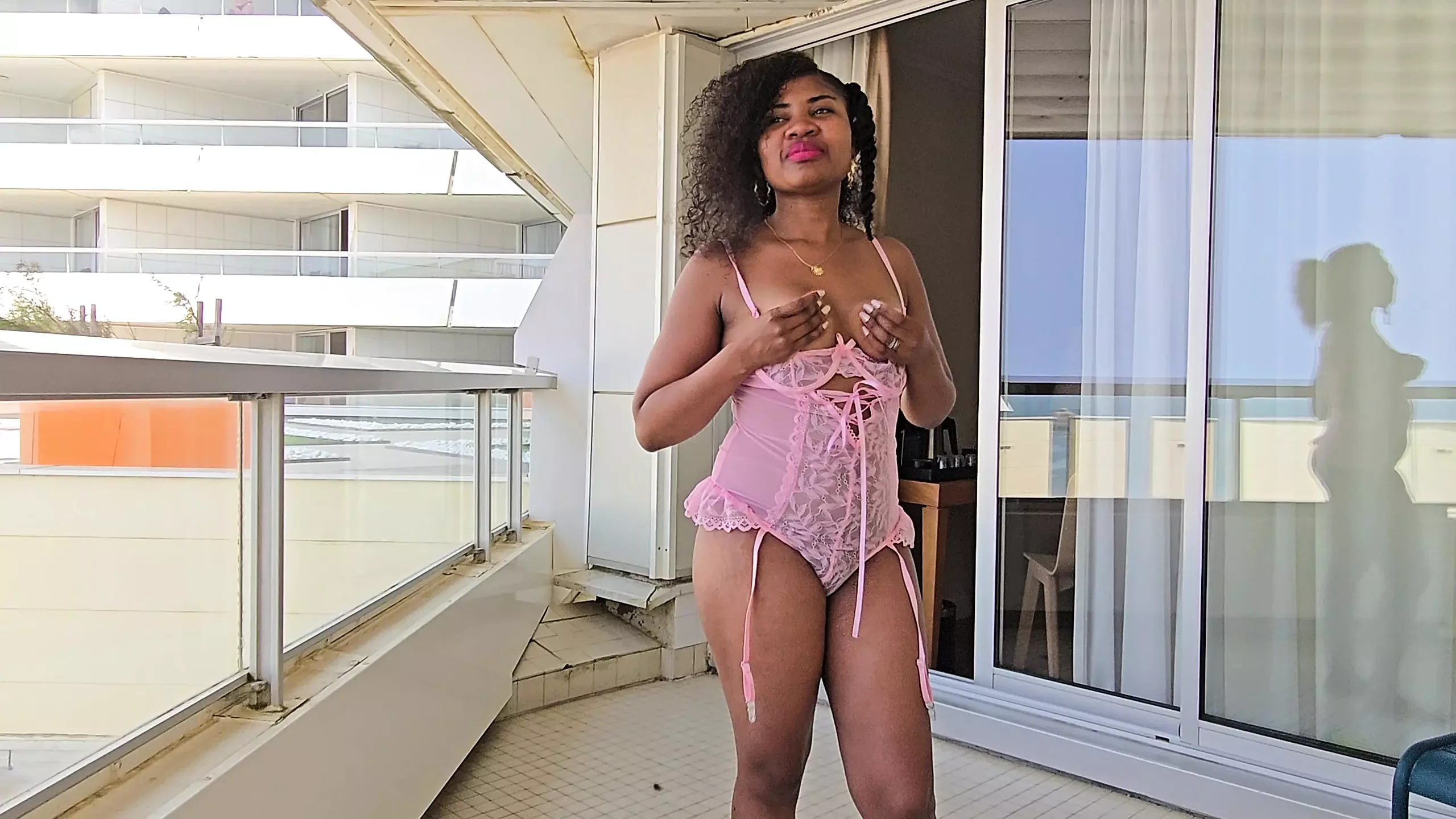 Sexy Ebony on the Balcony