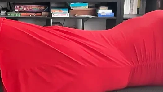 Sexy sissy teases in her red dress