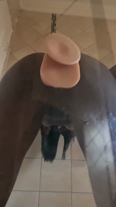 Tattooed desi suction cup dildo shower door pussy masturbation | Clip 1