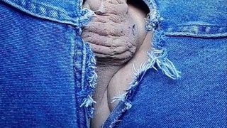 Ripped pants showing cock