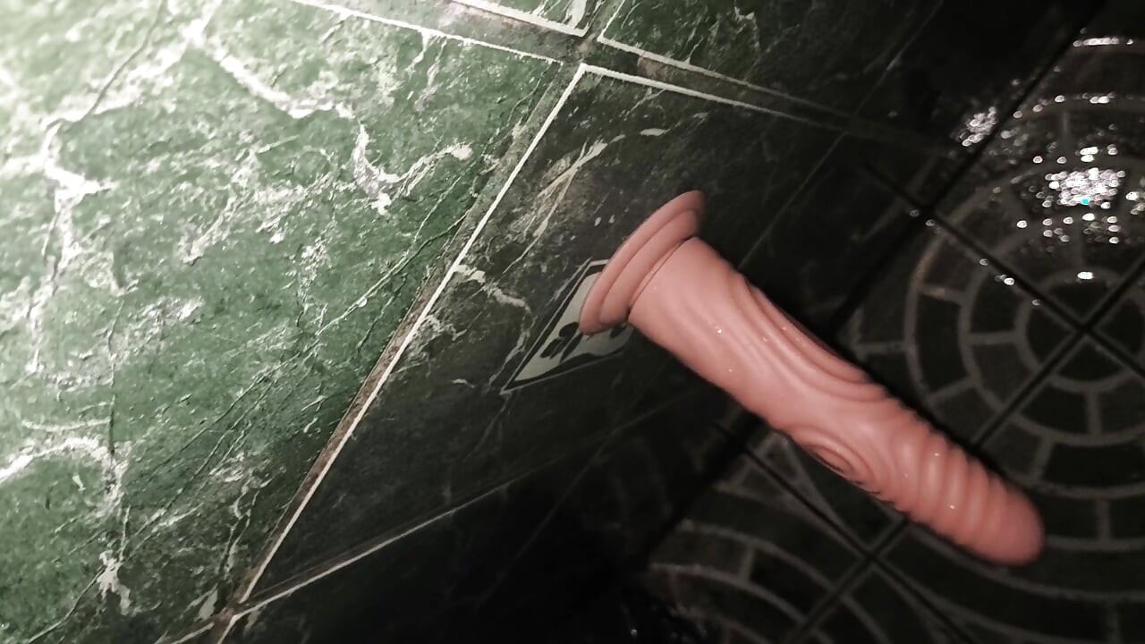 In the bathroom with a dildo and a cock