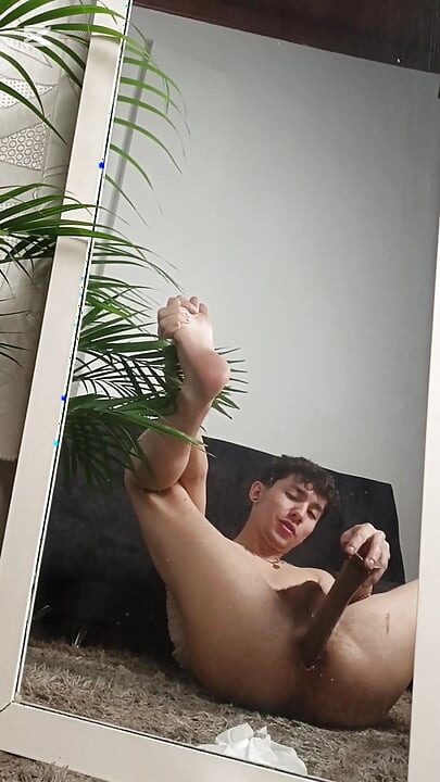 Twink Fucking His Ass with a Big Dildo and Jerking His Big Cock Until Cums