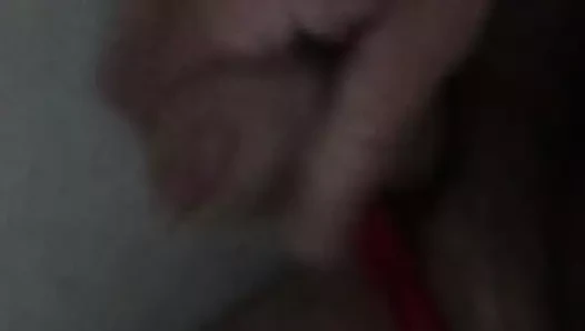 Sexy red lacy panty jerk and cumshot