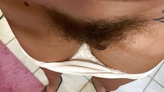 Dirty white panty with hairy bush