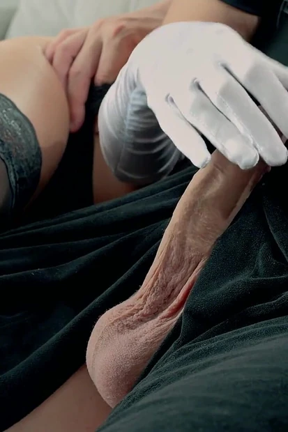 White Satin Gloves and Cock Edging Handjob