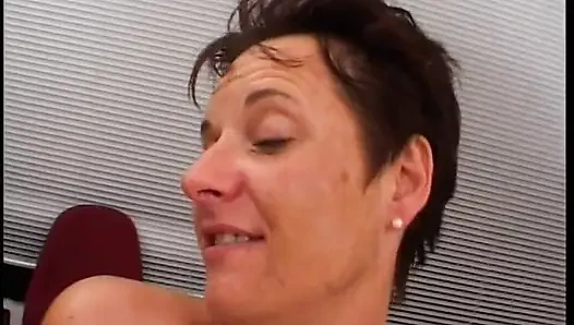 Mature Nurse Wearing Stockings While Getting Spitroasted by Two Doctors