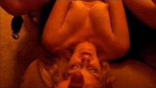 Gina the slutwife's face covered in cum while using a toy