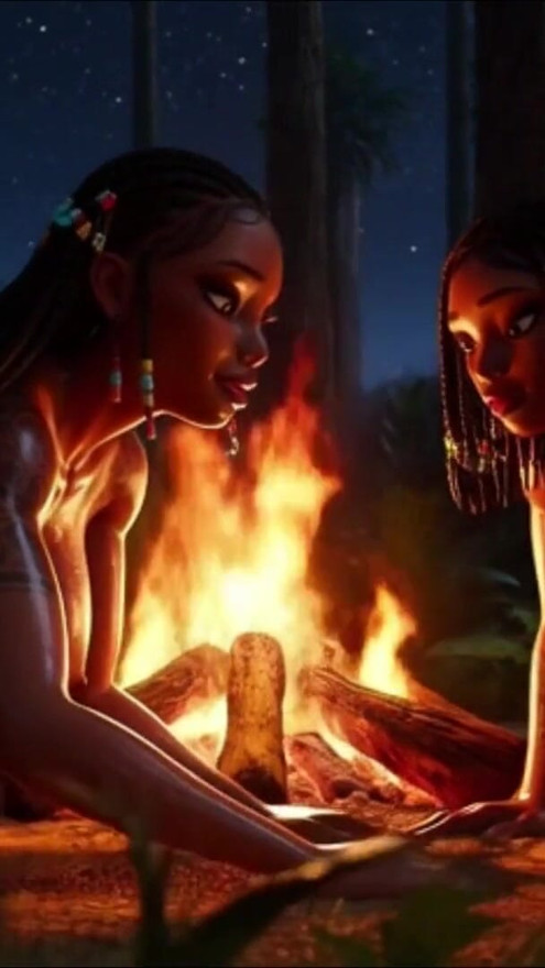 Voluptuous Ebony Tribal Women Perform Primal Fire Worship On All Fours Covered In Oil And Sacred Earth At Night | Clip 1