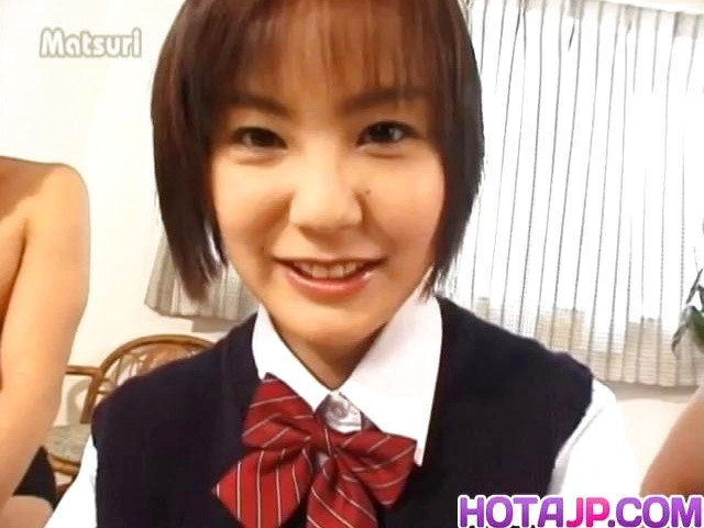 Nao Hirosue in uniform has her hairy cunt fucked with dildo