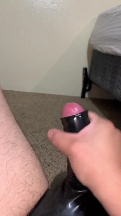 Thrilling moment from "Latex Sheath Cumshot with a Massage Gun"