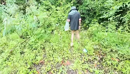 Thai Girl Walking Showing Along the Side of the Field Road in the Countryside Thai Outdoor Public