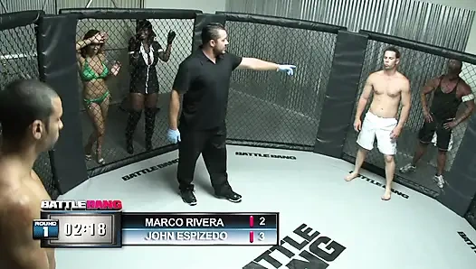 Ebony babe enjoys pleasuring guy's cock in the ring