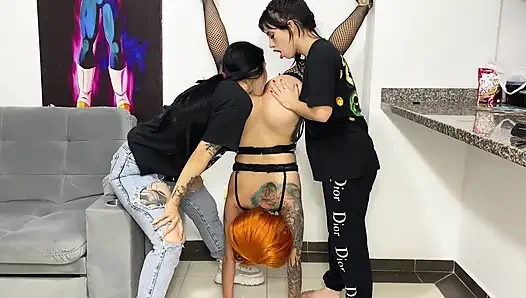 Lesbian Tomboy Threesome End up Eating a Big White Ass