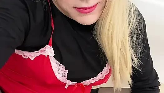 Part 3 Amateur Sissy Crossdresser try’s to squirt on dildo  for Daddy and talks about him paying  $8k for her breast  implants