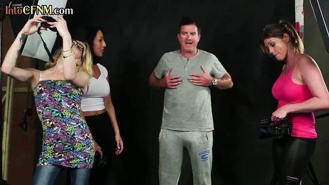 British cfnm mistresses suck submissive bf during photoshoot