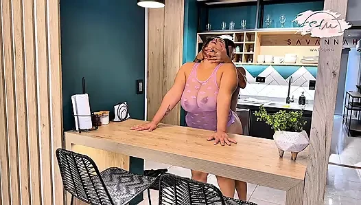 Amateur couple having wild morning sex and exploding cum over Savannah Watson's huge boobs