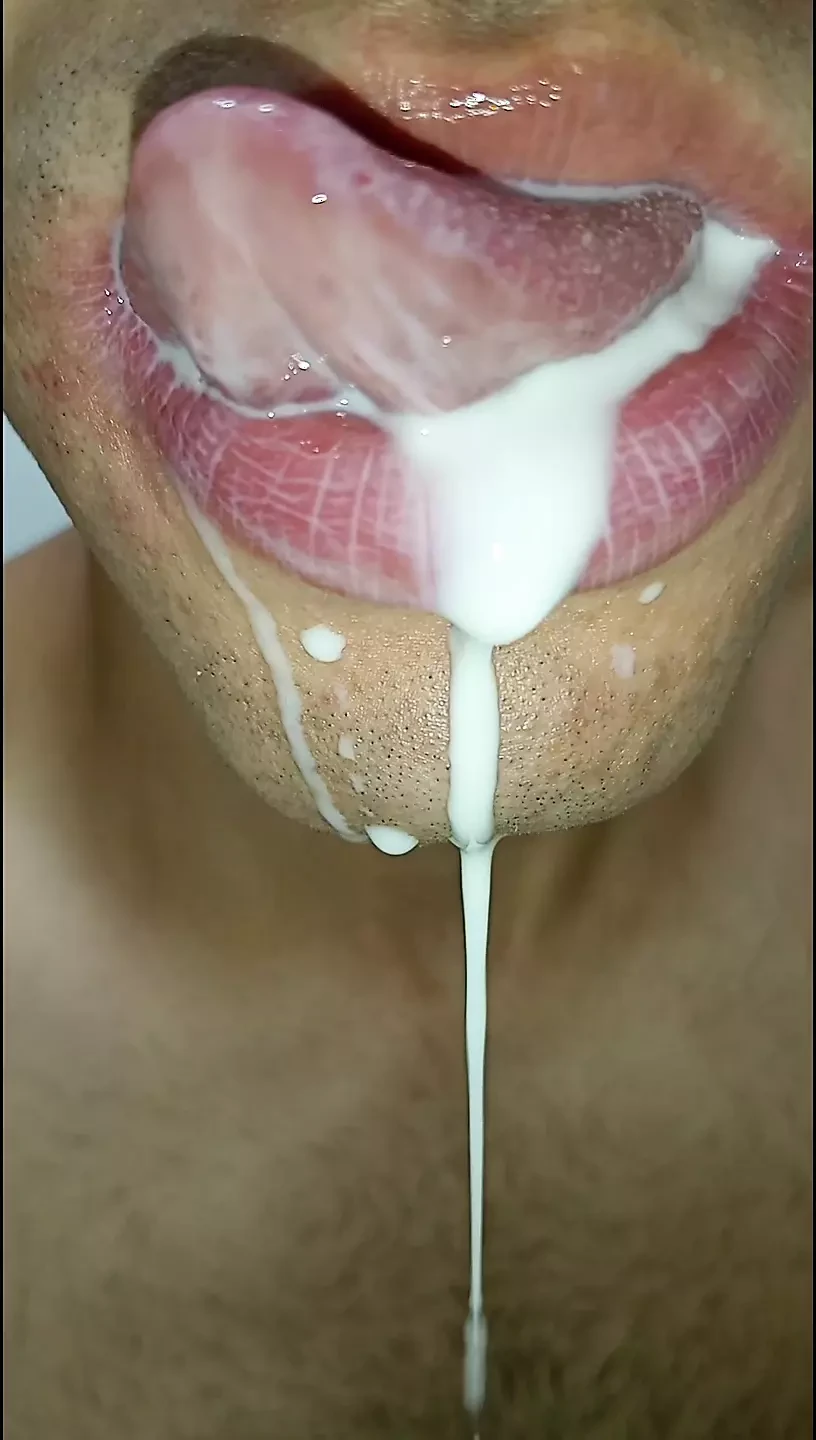 Cum in my mouth, play with your cum, and swallow it, six pack, close-up, gay naughty, tongue, sloopy