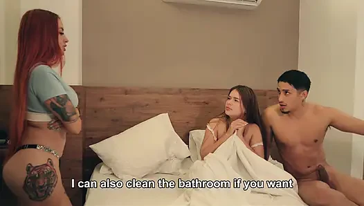 I sneak into the room and have sex with my stepdaughter and her stepmother at the same time.