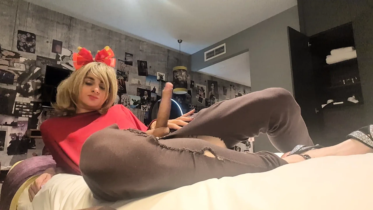 Girly Heather showing off her monster cock