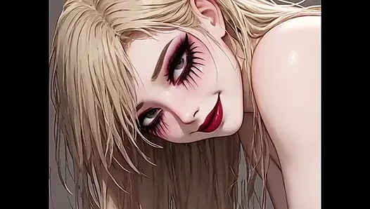 AI Anime Blond yang cantik memamerkan asetnya