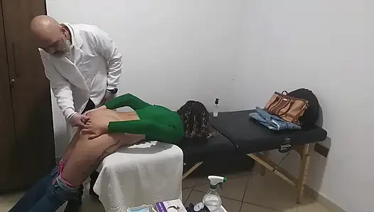 Real doctor examines the patient's anus and breasts.
