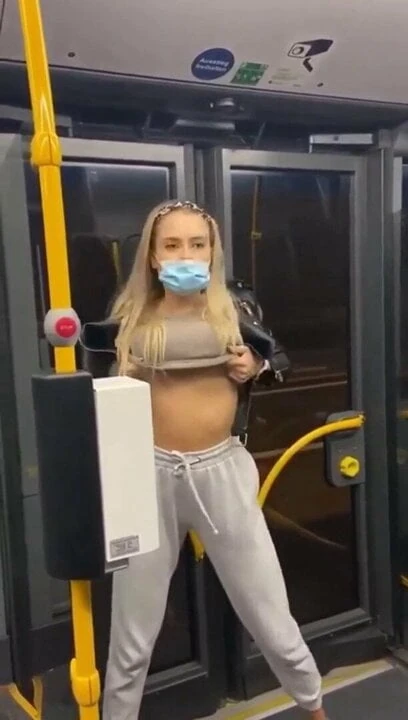 Blonde girl shows her tits