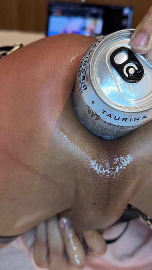 shemale destroy ass with can of energy drink | Clip 1