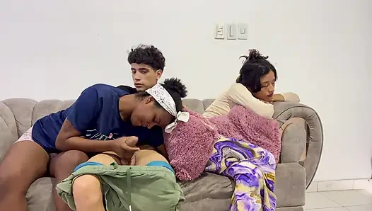 My girlfriend's cuckold doesn't realize that I sneak her best friend and pour my cream inside.