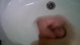 cumshot wank on the sink
