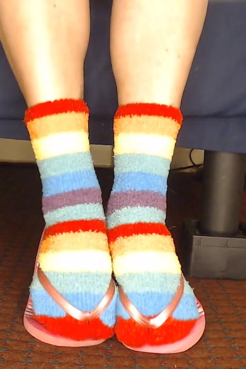 Fuzzy Socks in Pink Flip Flops