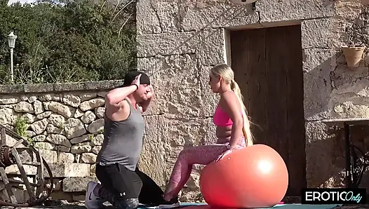 Outdoor Exercise Ball Gangbang with Dripping Creampie Overload