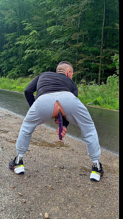 Chav-lad in a Tracksuit and White Socks Outside in Public Fun