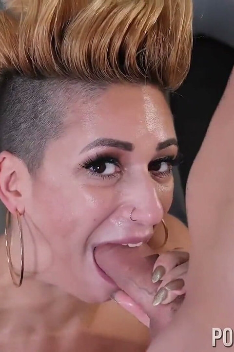 Porn actress Della Dane sucking and deepthroating a big cock