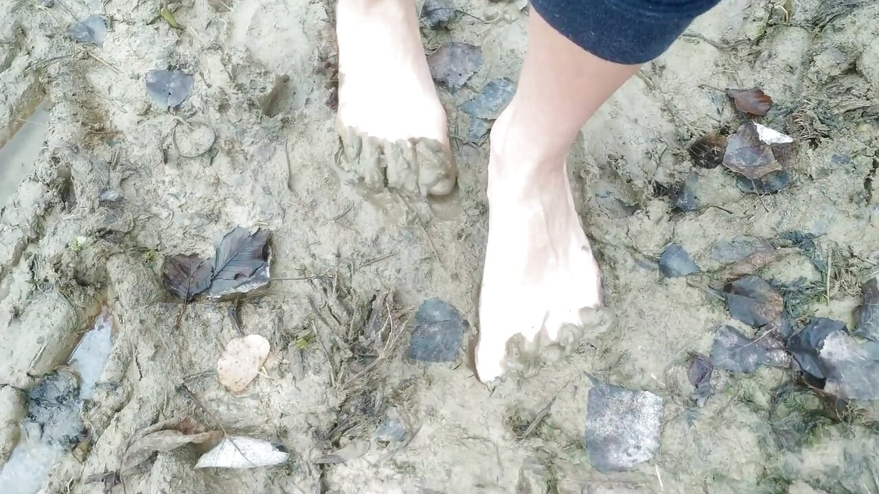 Stepping in Mud Barefoot - Dirty Feet and Jerk off and Stepping on Own Cum at the End