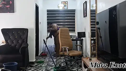 Fat Ass Ebony MILF Cleaning Naked