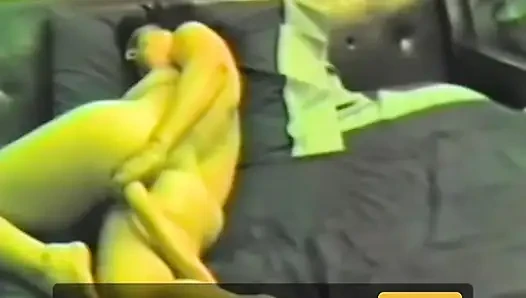 A horny brunette jerking off with two dildos
