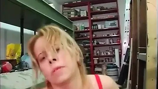 Horny Fuck Pig in Red Lingerie Fucks a Craftsman in the Workshop