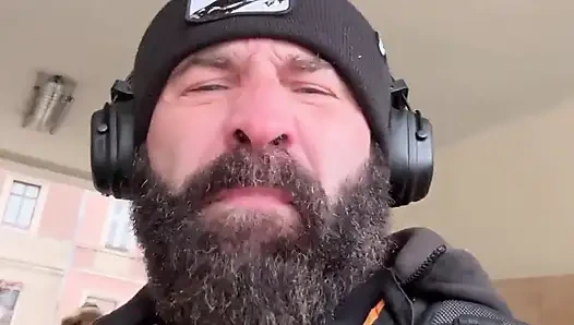 Muscle Gay Bear Winter Wank - Cock Ring Stroking & Big Balls Cumshot