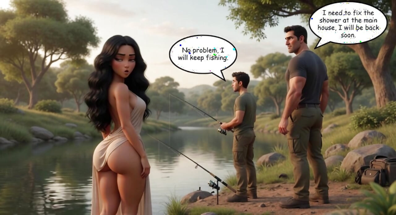 The husband secretly watches his wife sharing intense encounter with tall protector at the family farm (AI generated)