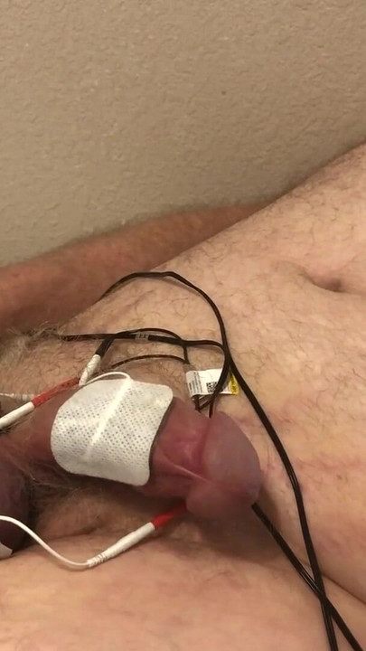 Must-see moment from "A stiff dick, estim pulse and some ballbusting edging ends with a hands free orgasm."