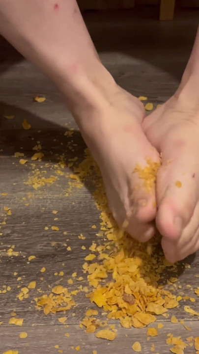 Food Crunching - Stepping on Cereal with Bare Feet Asmr