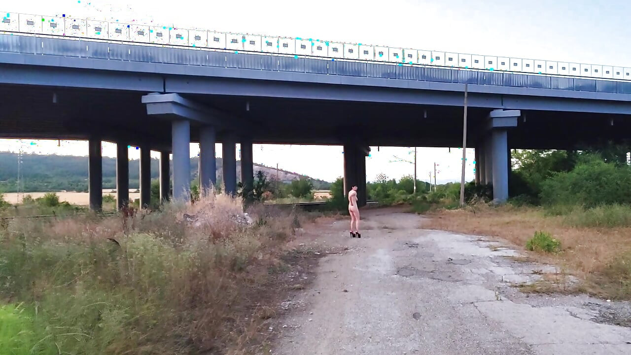 Köle trende tıraşlı amcığını gösteriyor