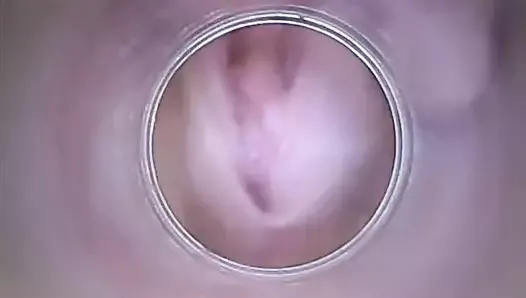 Dildocam - morena delgada mostrando su vagina seca en el cuello uterino